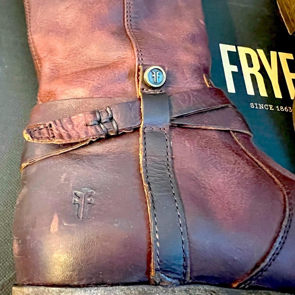 Frye Melissa Belted Tall Redwood Boots size 6.5